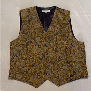 Robert Mager Paris Gold and Black Silk Brocade Waistcoat Vest w/ Matching Tie